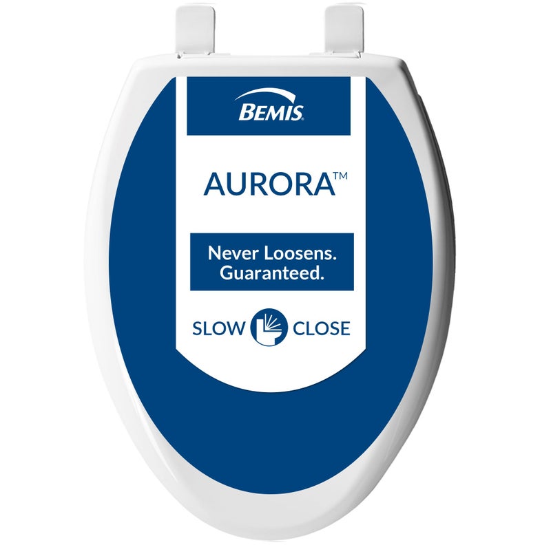 Bemis Aurora Slow Close Toilet Seat, Easy Clean Hinges and Adjustable Perfect Fit Plastic Seat, Made in USA, Elongated, Cotton White - Image 1
